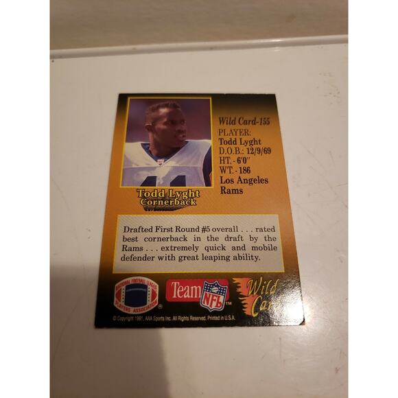 Todd Lyght 1991 Wild Card Premier Edition #155 - RC Rookie Card - Rams - NFL - Picture 3 of 4